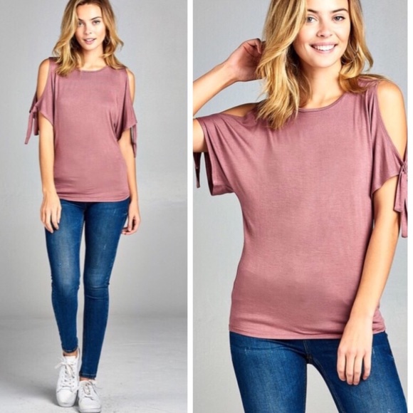 Couture Gypsy Tops - Dusty Mauve Cold Shoulder Tie Top